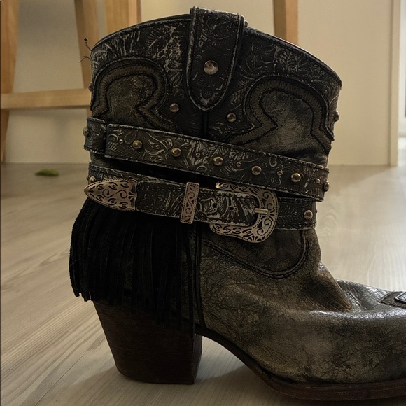 Corral Size 8.5M Vintage Fringe Harness Buckle Shortie Snip Toe Cowboy Boots - Picture 10 of 16